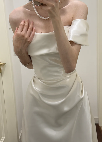 Elegant A Line Off The Shoulder Satin Without Sleeves Long Prom Dress,Evening Dress GG5527