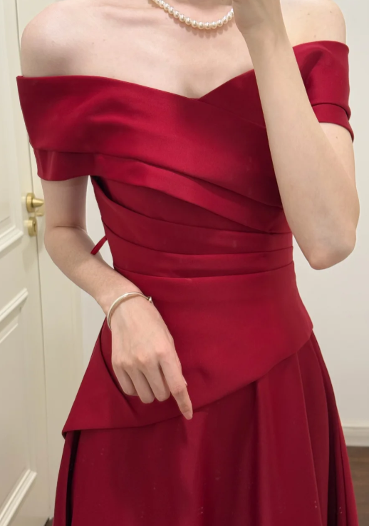 Formal A Line Burgundy Off The Shoulder Satin Without Sleeves Long Prom Dress,Evening Dress GG5529
