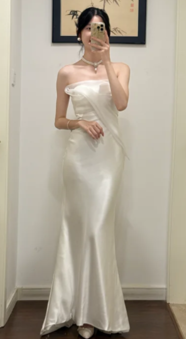 Chic Mermaid Strapless Satin Tulle Without Sleeves Long Prom Dress,Evening Dress GG5530