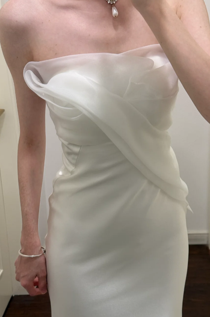 Chic Mermaid Strapless Satin Tulle Without Sleeves Long Prom Dress,Evening Dress GG5530