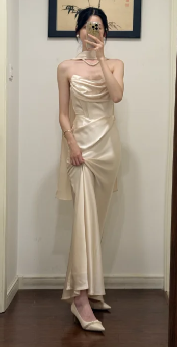 Elegant Mermaid Strapless Satin Without Sleeves Long Prom Dress,Evening Dress GG5531