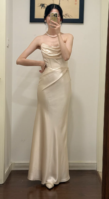 Elegant Mermaid Strapless Satin Without Sleeves Long Prom Dress,Evening Dress GG5531
