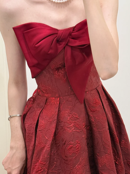 Pretty Burgundy A Line Strapless Satin Without Sleeves Long Prom Dress,Evening Dress GG5532