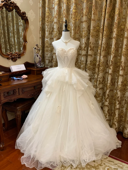 Princess Ball Gown Sweetheart Tulle Applique Without Sleeves Long Prom Dress,Evening Dress GG5533