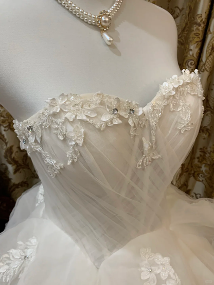 Princess Ball Gown Sweetheart Tulle Applique Without Sleeves Long Prom Dress,Evening Dress GG5533