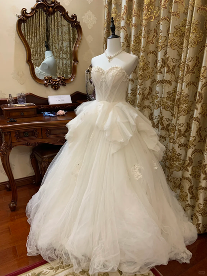 Princess Ball Gown Sweetheart Tulle Applique Without Sleeves Long Prom Dress,Evening Dress GG5533