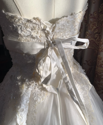 Pretty Ball Gown Strapless Tulle Lace Without Sleeves Long Prom Dress,Evening Dress GG5535