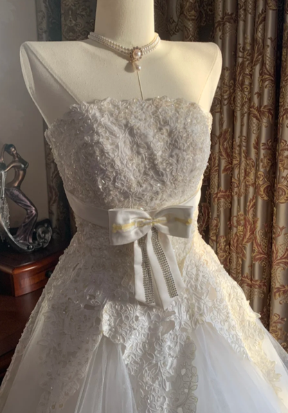 Pretty Ball Gown Strapless Tulle Lace Without Sleeves Long Prom Dress,Evening Dress GG5535