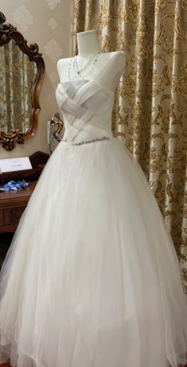 Cute Ball Gown Strapless Tulle Beaded Without Sleeves Long Prom Dress,Evening Dress GG5536