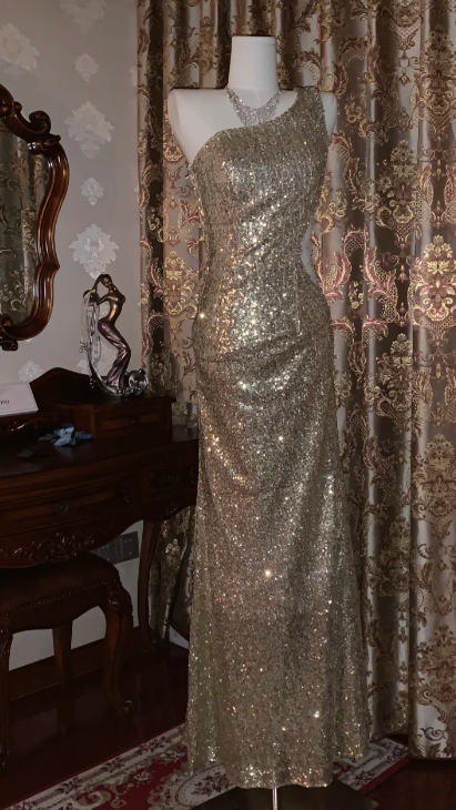 Sexy Shiny Mermaid One Shoulder Sequin Without Sleeves Long Prom Dress,Evening Dress GG5537