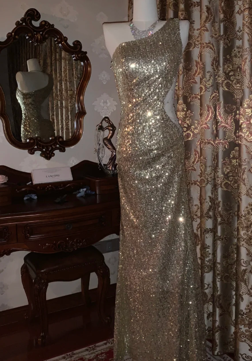 Sexy Shiny Mermaid One Shoulder Sequin Without Sleeves Long Prom Dress,Evening Dress GG5537