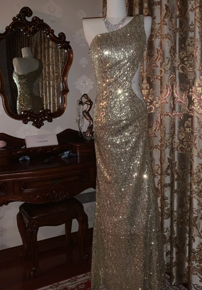 Sexy Shiny Mermaid One Shoulder Sequin Without Sleeves Long Prom Dress,Evening Dress GG5537