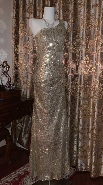 Sexy Shiny Mermaid One Shoulder Sequin Without Sleeves Long Prom Dress,Evening Dress GG5537