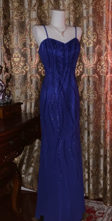 Chic Mermaid Spaghetti Straps Satin Sequin Beaded Without Sleeves Long Prom Dress,Evening Dress GG5538