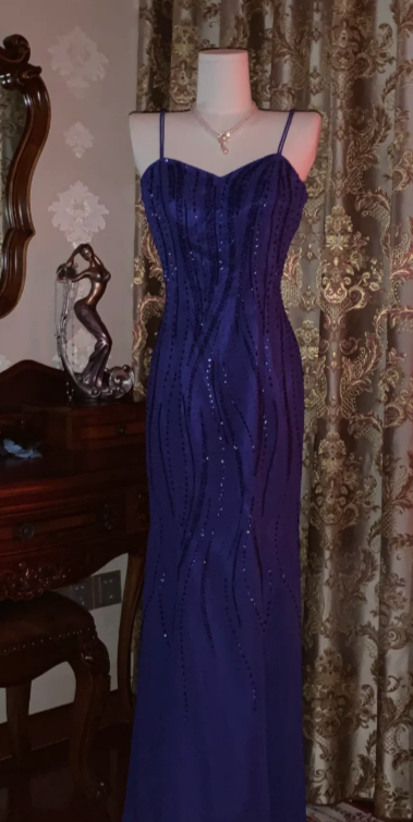 Chic Mermaid Spaghetti Straps Satin Sequin Beaded Without Sleeves Long Prom Dress,Evening Dress GG5538