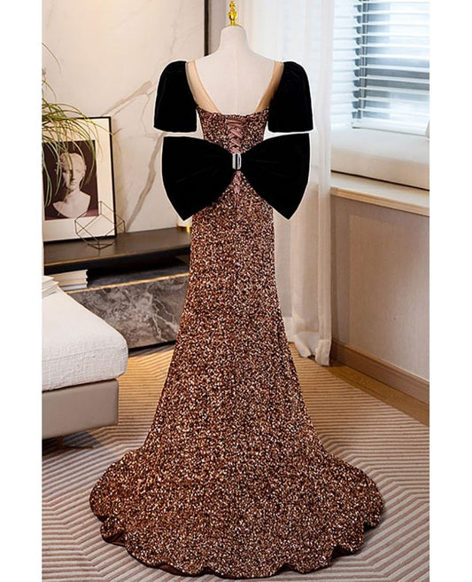 Exquisite Mermaid Sweetheart Satin Sequin Back Bow Long Prom Dress,Evening Dress GG555