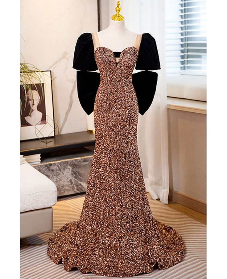 Exquisite Mermaid Sweetheart Satin Sequin Back Bow Long Prom Dress,Evening Dress GG555