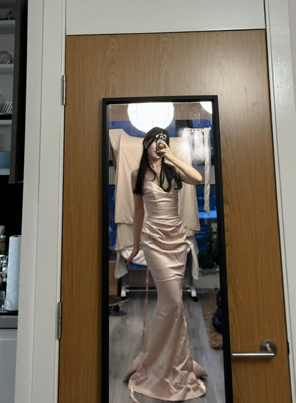 Sexy Mermaid Spaghetti Straps Satin Without Sleeves Long Prom Dress,Evening Dress GG5551