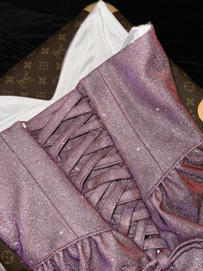 Shiny A Line Strapless Satin Sequin Without Sleeves Long Prom Dress,Evening Dress GG5559