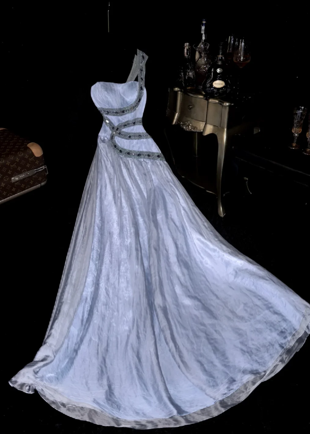 Elegant A Line One Shoulder Satin Tulle Sequin Beaded Without Sleeves Long Prom Dress,Evening Dress GG5561