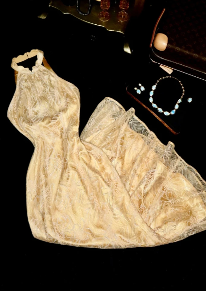 Gold Mermaid Halter Satin Lace Without Sleeves Long Prom Dress,Evening Dress GG5565