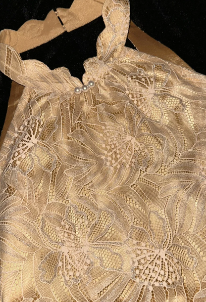 Gold Mermaid Halter Satin Lace Without Sleeves Long Prom Dress,Evening Dress GG5565