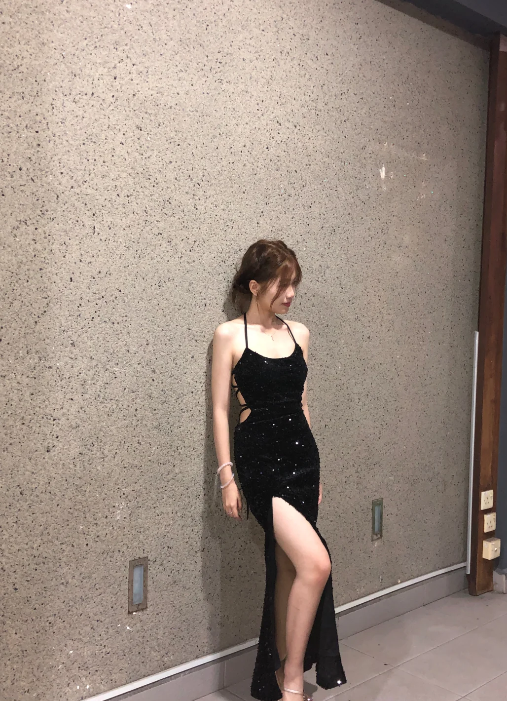 Sexy Shiny Mermaid Halter Black Sequin Slit Without Sleeves Long Prom Dress,Evening Dress GG5574