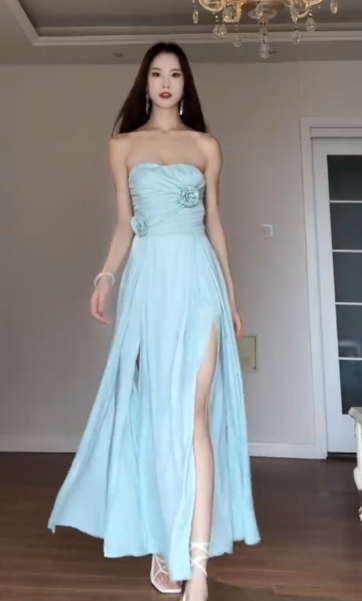 Pretty A Line Strapless Chiffon Slit Without Sleeves Long Prom Dress,Evening Dress GG5581