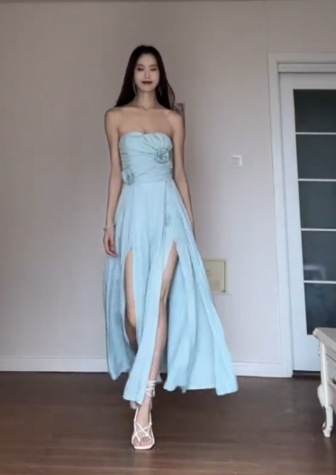 Pretty A Line Strapless Chiffon Slit Without Sleeves Long Prom Dress,Evening Dress GG5581