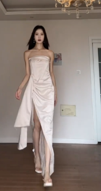 Classy A Line Strapless Satin Slit Without Sleeves Long Prom Dress,Evening Dress GG5582