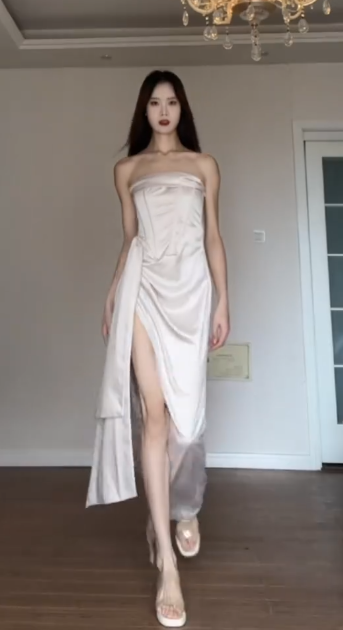 Classy A Line Strapless Satin Slit Without Sleeves Long Prom Dress,Evening Dress GG5582