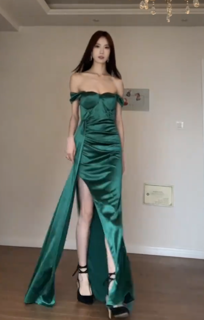 Classy Dark Green Mermaid Off The Shoulder Satin Slit Without Sleeves Long Prom Dress,Evening Dress GG5583