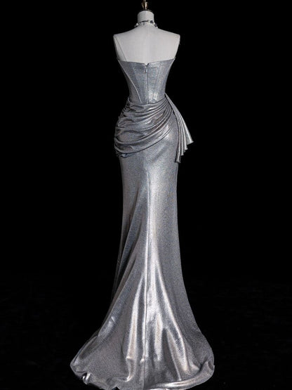 Gorgeous Mermaid Strapless Pleats Satin Silt Long Prom Dress,Evening Dress GG583