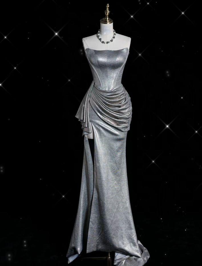 Gorgeous Mermaid Strapless Pleats Satin Silt Long Prom Dress,Evening Dress GG583