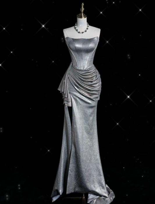 Gorgeous Mermaid Strapless Pleats Satin Silt Long Prom Dress,Evening Dress GG583