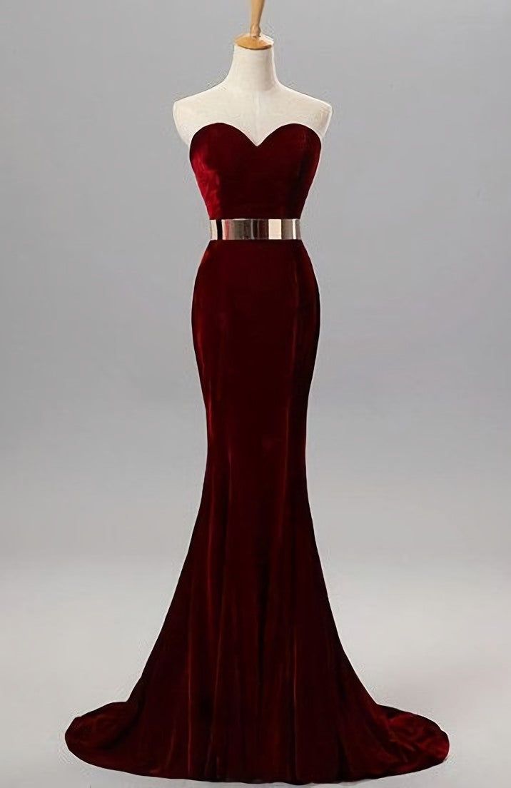 Elegant Mermaid Sweetheart Burgundy Velvet Long Prom Dress,Evening Dress GG602