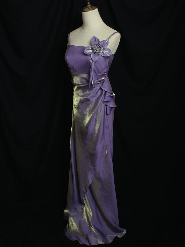 Purple Vintage Mermaid Spaghetti Straps Floral Long Prom Dress,Evening Dress GG605