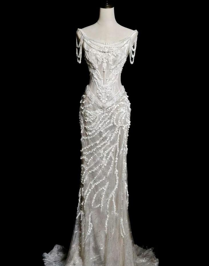 Gorgeous Mermaid Beading Straps Sequin Tulle Long Prom Dress,Evening Dress GG606