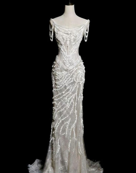 Gorgeous Mermaid Beading Straps Sequin Tulle Long Prom Dress,Evening Dress GG606