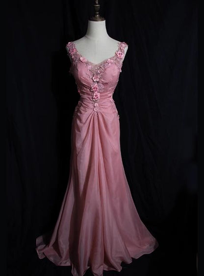 Unique A Line Satin Lace Applique Long Prom Dress,Evening Dress GG5169