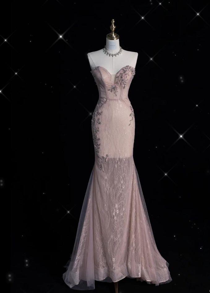 Graceful Mermaid Sweetheart Dusty Pink Tulle Applique Long Prom Dress,Evening Dress GG620