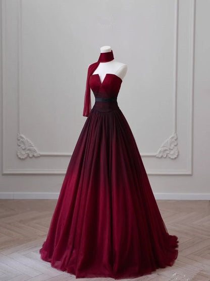 SexyA Line Strapless Burgundy Satin Long Prom Dress,Evening Dress GG630