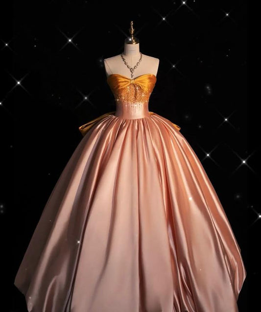 Chic Ball Gown Sweetheart Pastel Orange Satin Beading Long Prom Dress,Evening Dress GG633