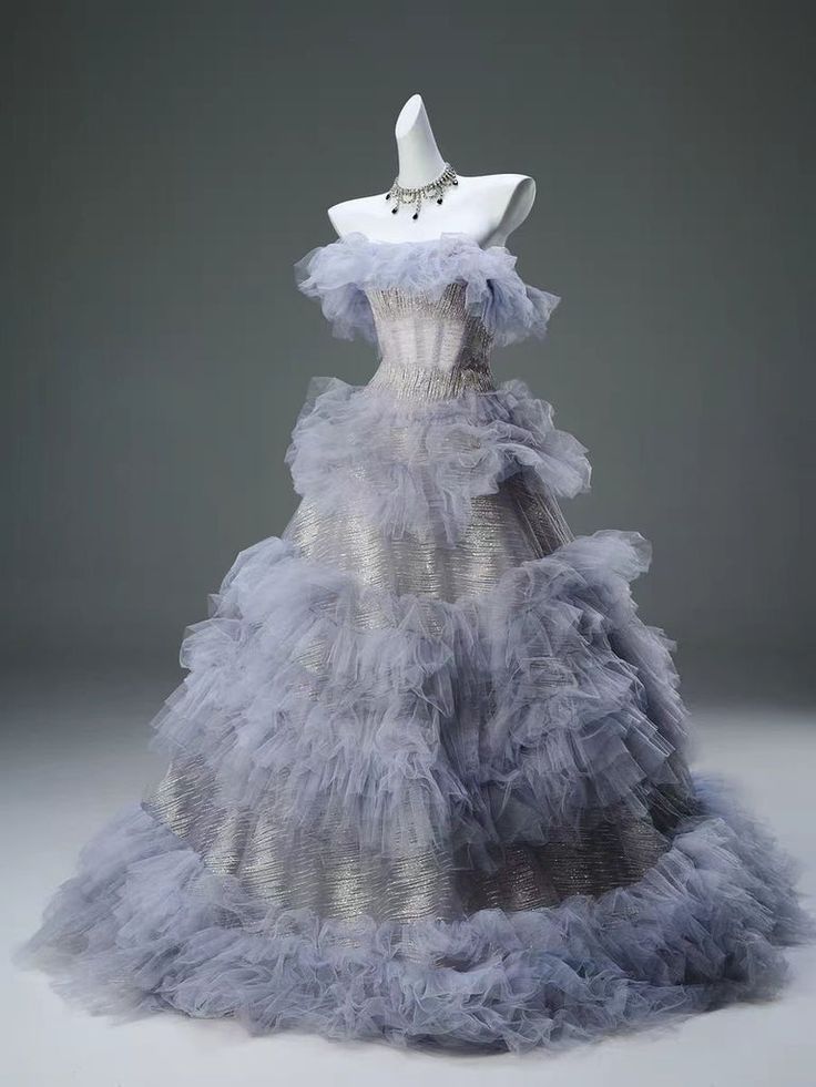 Fairy Ball Gown Strapless Lavender Inspired Tulle Ruffle Long Prom Dress,Evening Dress GG635