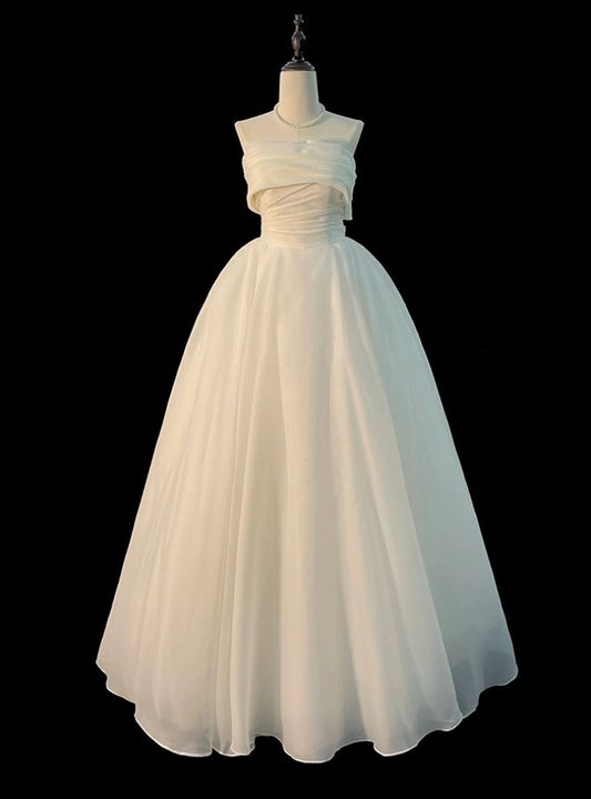 Elegant A Line White Strapless Pleats Chiffon Long Prom Dress,Evening Dress GG639