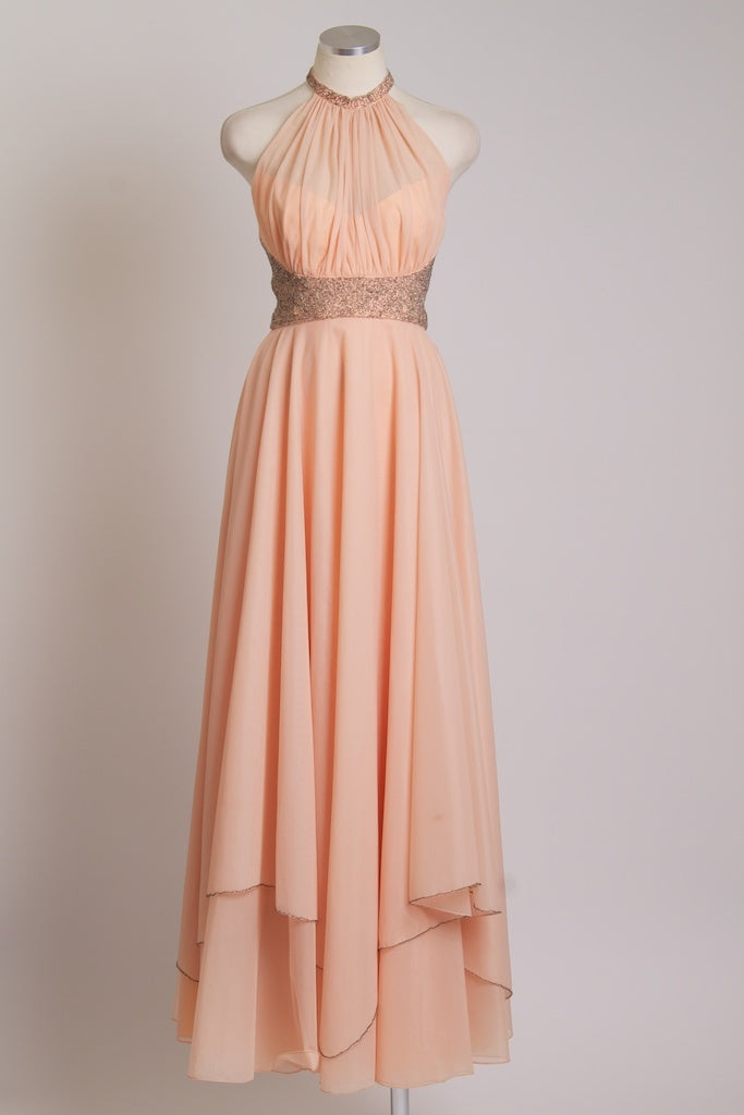 Glam A Line Halter Pastel Orange  Beading Chiffon Long Prom Dress,Evening Dress GG642