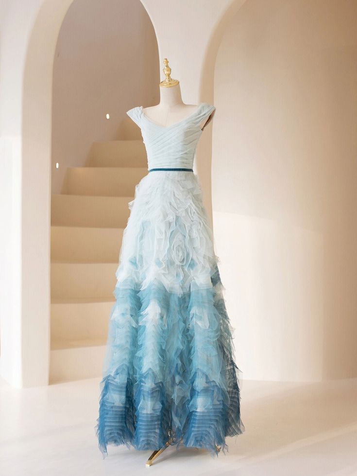 Ombre A Line Off The Shoulder Tulle Long Prom Dress,Evening Dress GG647