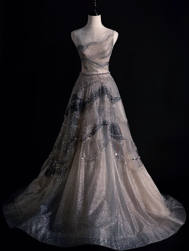 Chic A Line Tulle Sheer Neck Tulle Beading Long Prom Dress,Evening Dress GG668