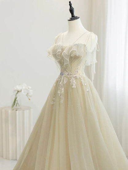 Cute A Line Spaghetti Straps Tulle Sequin Long Prom Dress,Evening Dress GG680