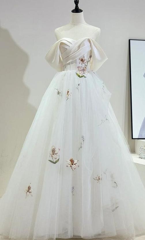 Cute A Line Off The Shoulder Tulle Applique Long Prom Dress,Evening Dress GG681